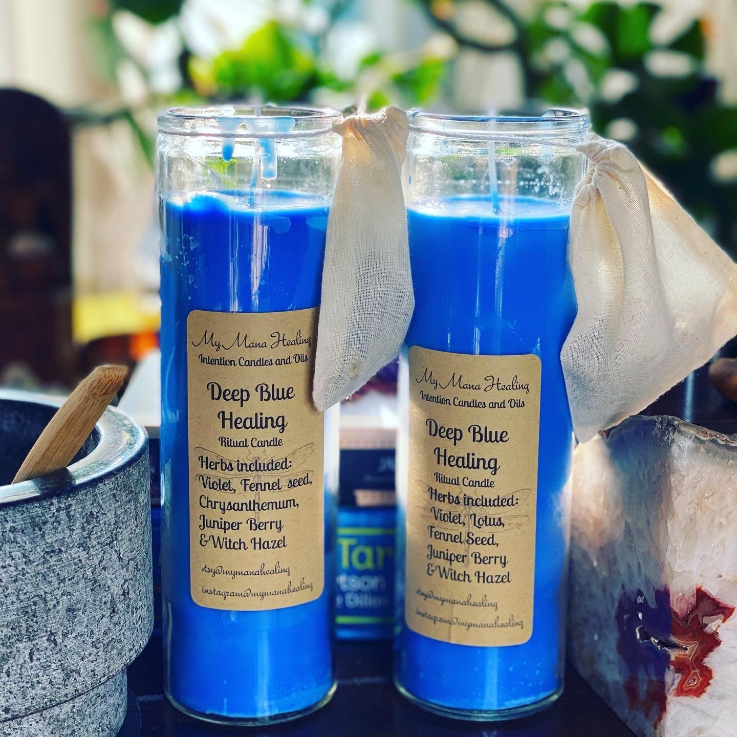 Deep Blue Healing Ritual and Intention Candle Ocean, Rosemary, Sage and Lavender