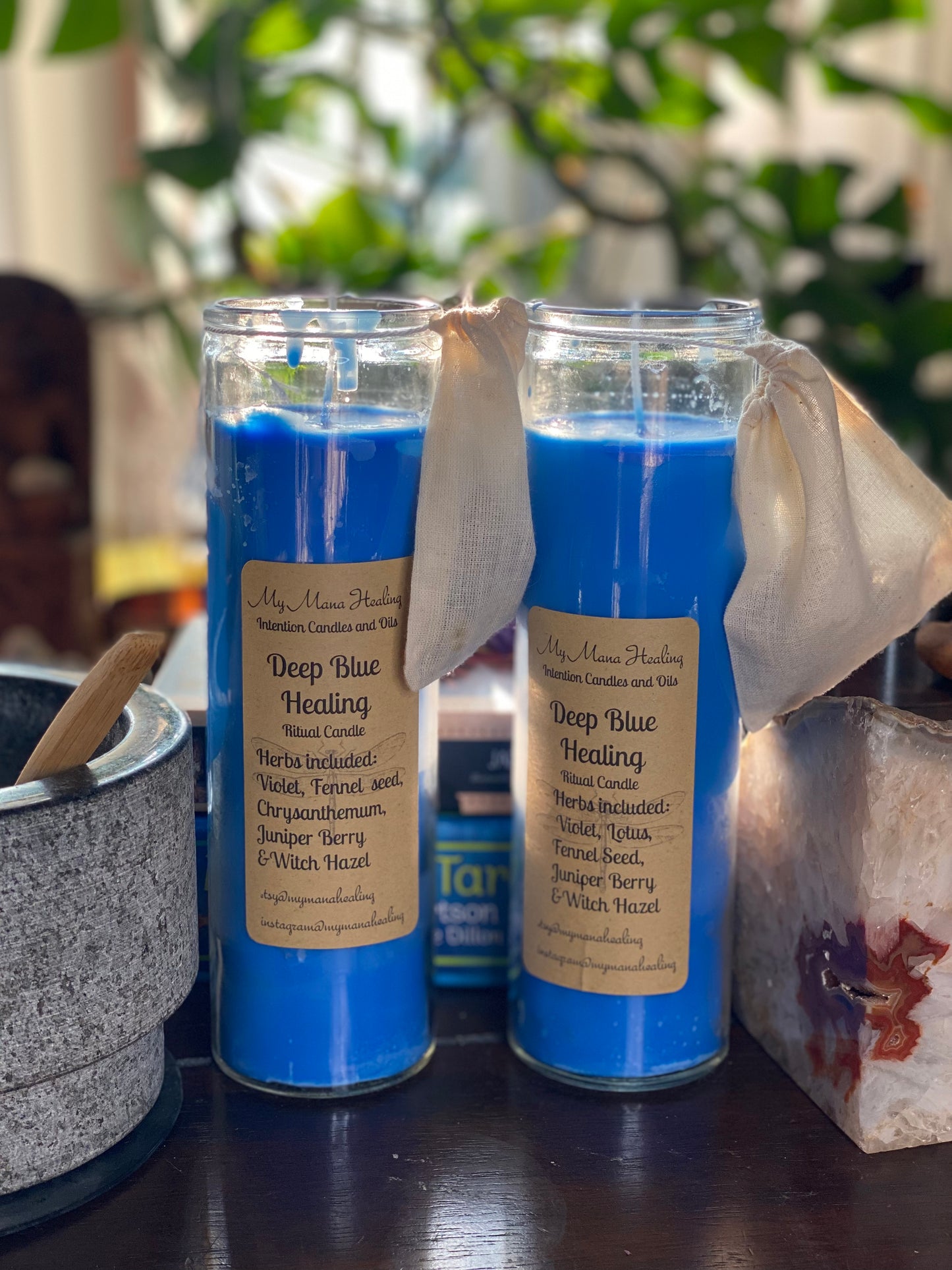 Deep Blue Healing Ritual and Intention Candle Ocean, Rosemary, Sage and Lavender