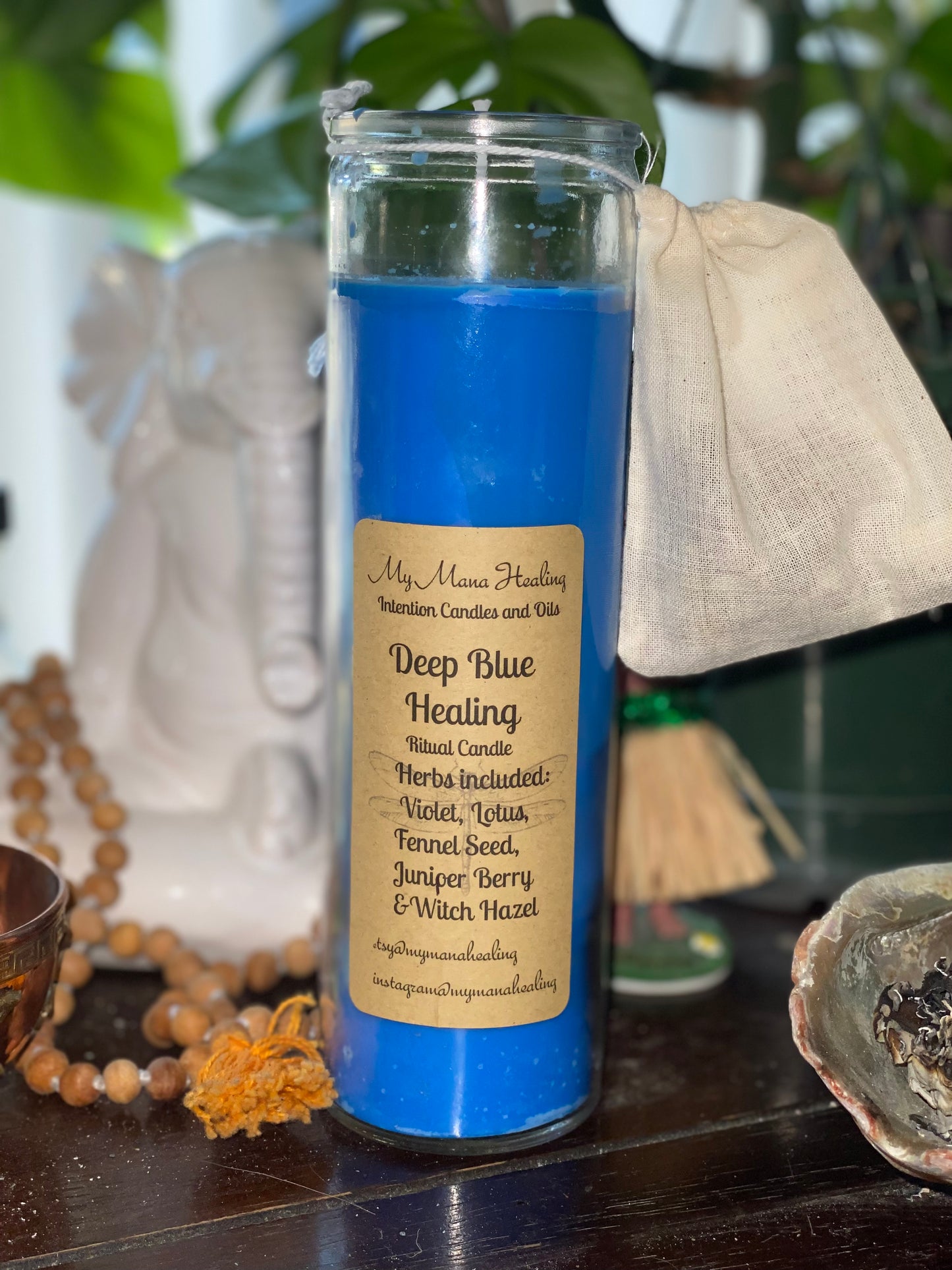 Deep Blue Healing Ritual and Intention Candle Ocean, Rosemary, Sage and Lavender