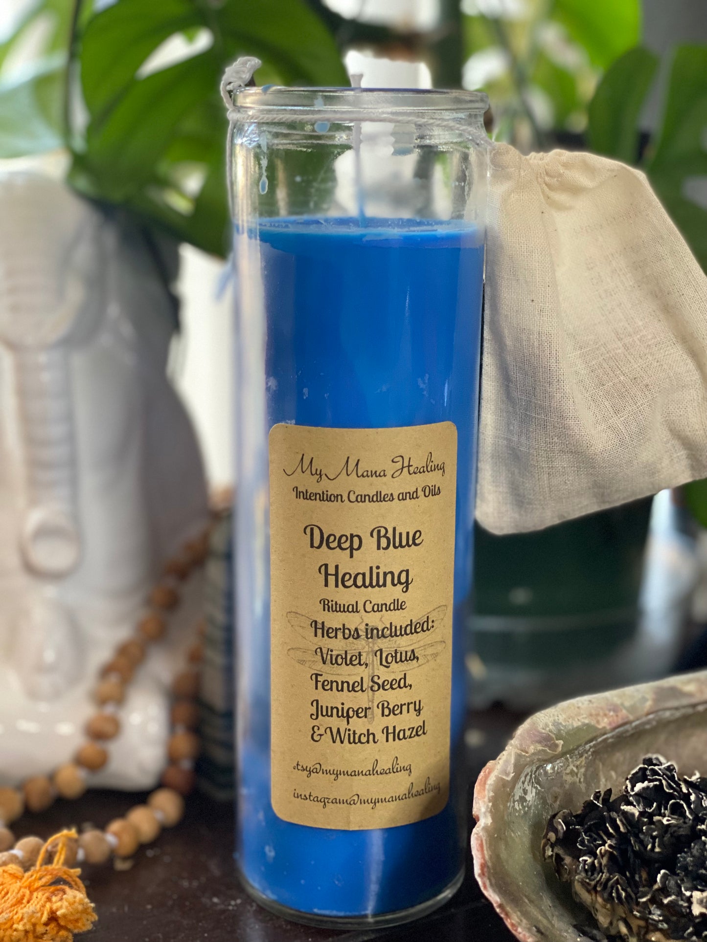 Deep Blue Healing Ritual and Intention Candle Ocean, Rosemary, Sage and Lavender