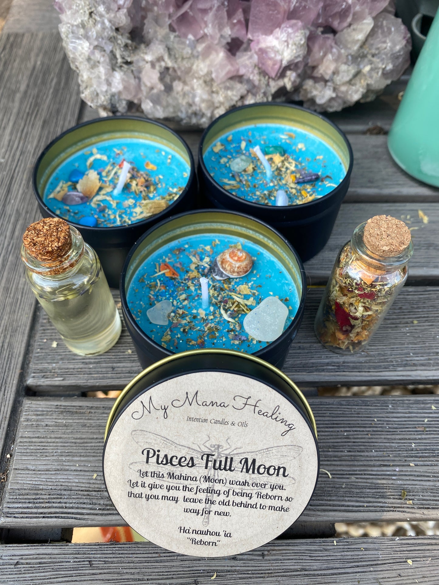 Mini Pisces Full Mahina “Moon” Ritual Candles 5oz tin Plumeria, Hibiscus, Jasmine & Lemongrass